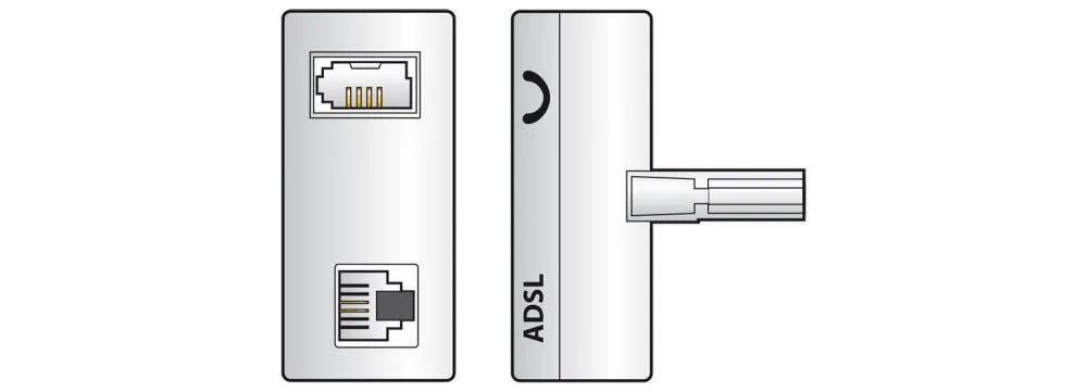 Vysoce Kvalitní AV:link ADSL signálový filtr BT431A samec – RJ11 samice + BT431A samice