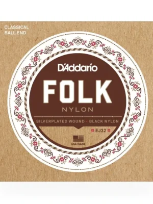 Ihned K Objednání D'Addario EJ32 Folk Nylon Guitar Strings, Ball End, Silver Wound/Black Nylon Trebles