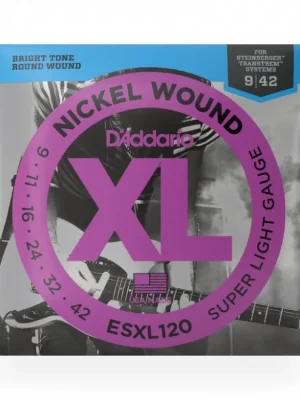 Tovární Cena D'Addario ESXL120 Nickel Wound Electric Guitar Strings, Super Light, Double Ball End, 09-42