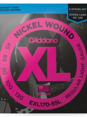 D'Addario EXL170-5SL 5-String Nickel Wound Bass Guitar Strings, Light, Super Long Scale Časově Omezené