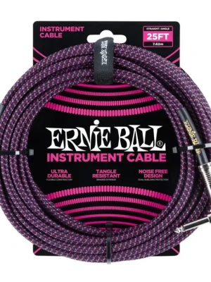 6068 Ernie Ball 25' Instrument Braided Cable - nástrojový kabel rovný / zahnutý jack - 7.62m - černofialová barva Speciální Cena