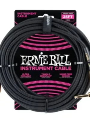 Přímo Od Výrobce 6058 Ernie Ball 25' Instrument Braided Cable - nástrojový kabel rovný / zahnutý pozlacený jack - 7.62m - černá barva