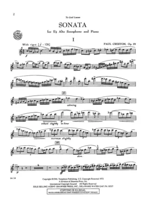 Creston: SONATA op.19 / altový saxofon a klavír Nízká Cena