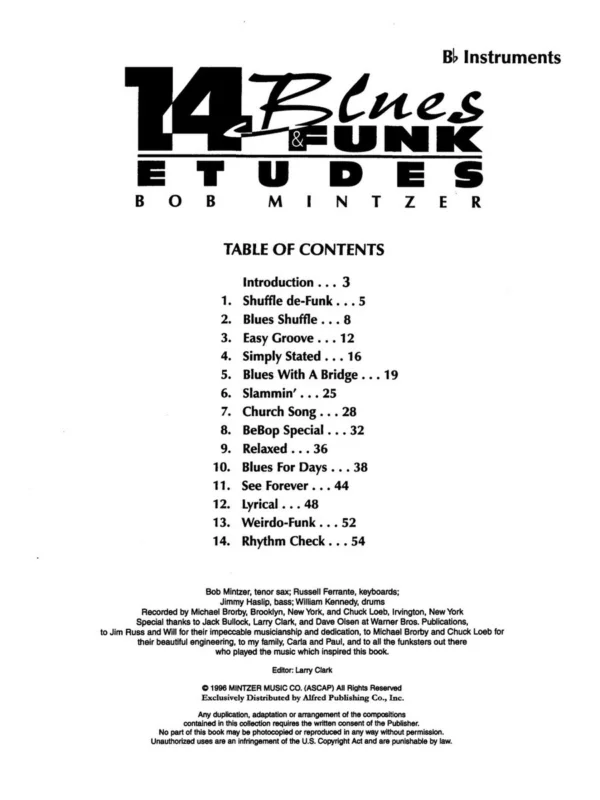14 Blues & Funk Etudes by Bob Mintzer + 2x CD for Bb instruments (Tenor Sax, Soprano Sax, Clarinet) Časově Omezené