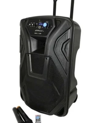 Autentický QTX BUSKER-15, mobilní 15" zvukový systém USB/SD/FM/BT/2x VHF, 100W