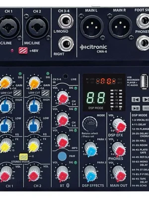 Citronic CMA-6, mixážní pult s DSP FX a BT/USB Cenově Výhodný
