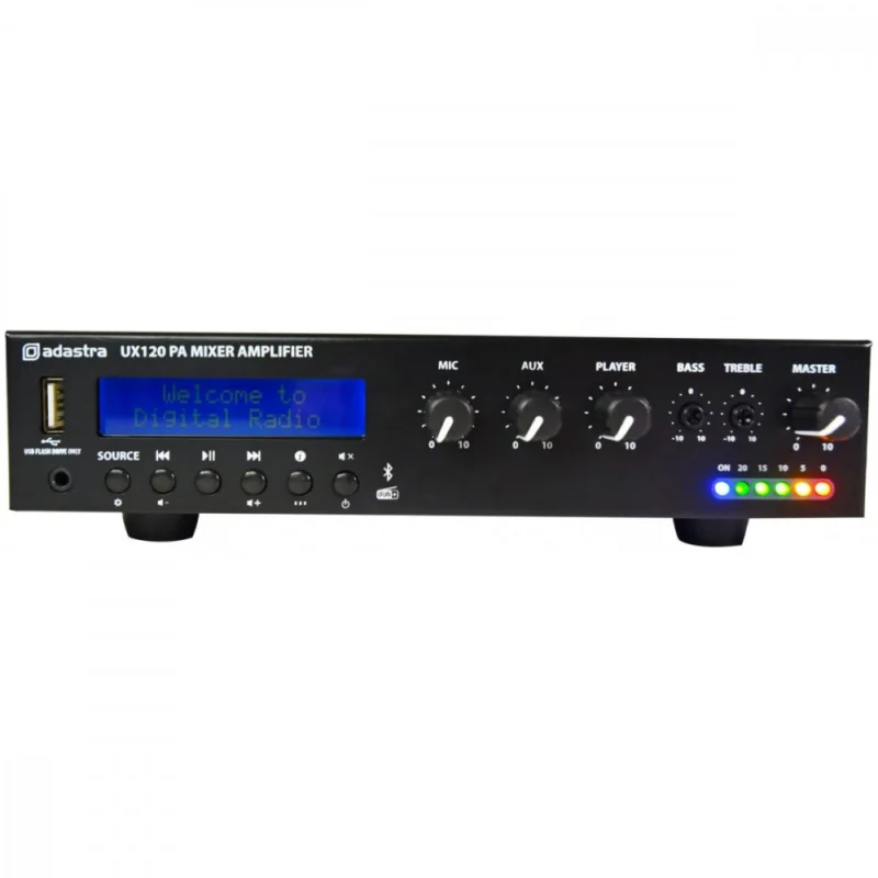 Nízká Cena Adastra UX120, 100V mixážní zesilovač, 120W, BT/MP3/ DAB+/FM