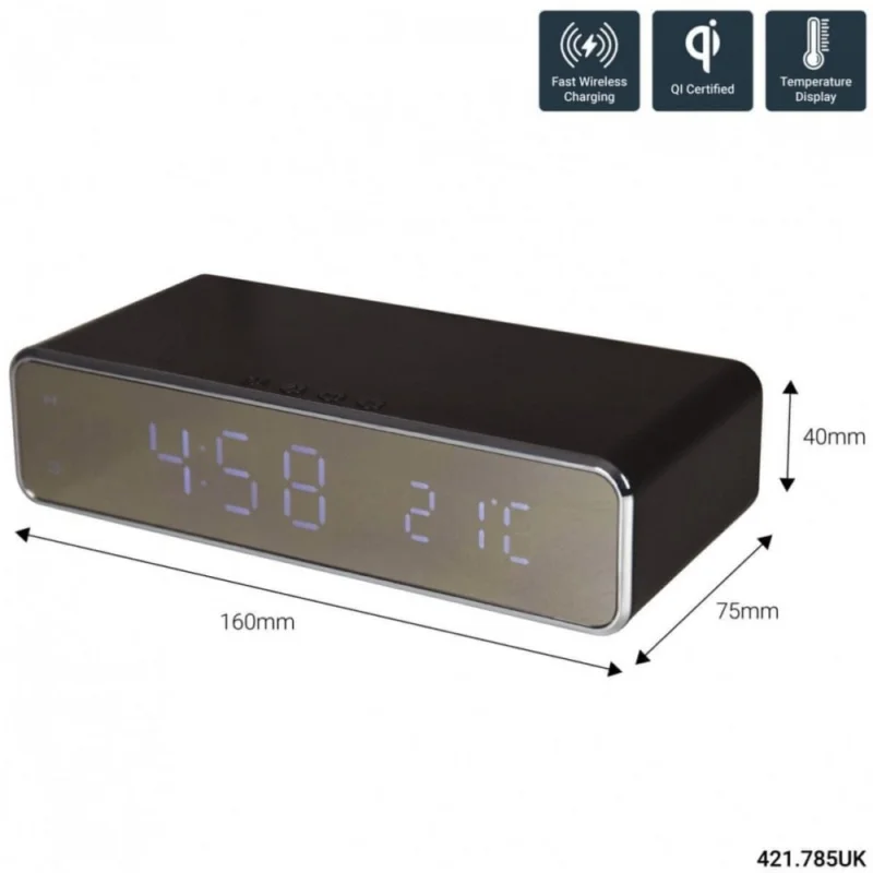 AV:Link Recharge Digitální budík s bezdrátovou nabíječkou, černý - použito (SA421785) Víkendová Akce