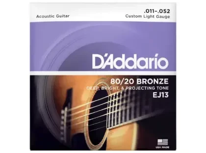 Struny kovové pro akustickou kytaru D'Addario EJ13 80/20 Bronze Custom Light 11/52 Nová Kolekce