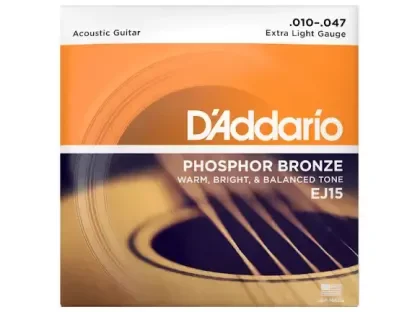 Zlevněný Struny kovové pro akustickou kytaru D'Addario EJ15 Phosphor Bronze Extra Light 10/47